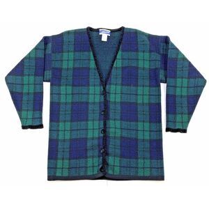 Pendleton Women's Green Plaid V-Neck Long Sleeve Wool Cardigan Sweater Sz M